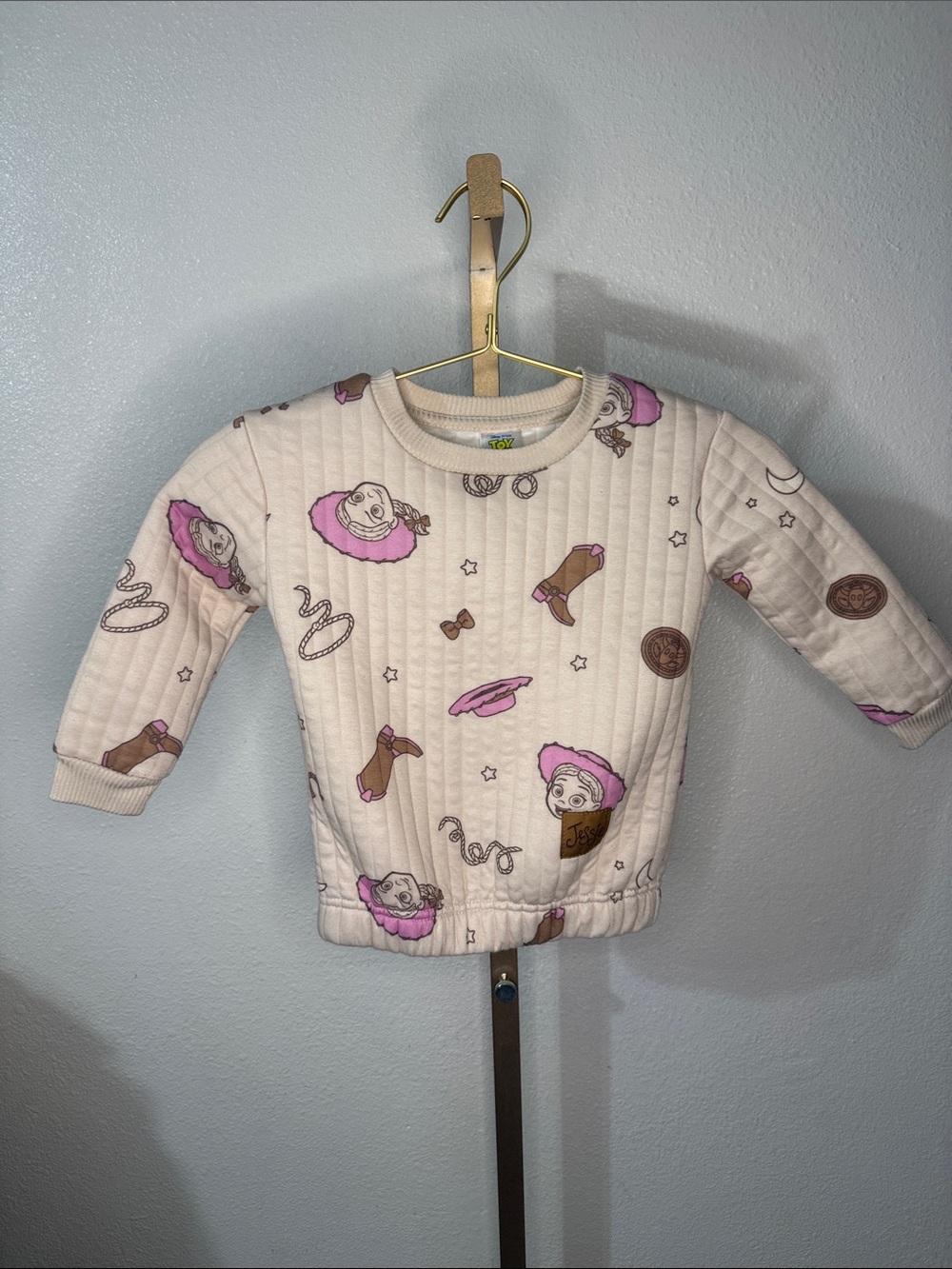 Girls' Cream Quilted Sweatshirt JESSIE Pink Cowgirl Print- TOY STORY- Size 4T